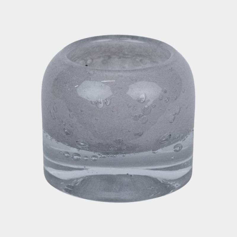 HEAVY GLASS STONE CANDEL HOLDER BLACK, LIGHT GREY, TAUPE    - CANDLE HOLDERS, CANDLES
